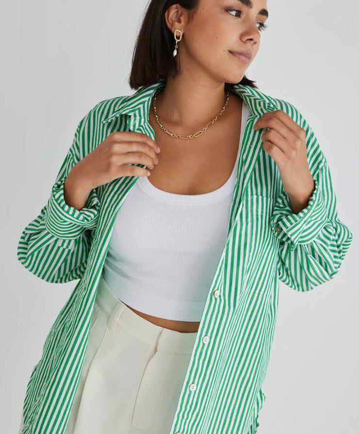 You Got This Poplin Oversized Shirt // Green Stripe