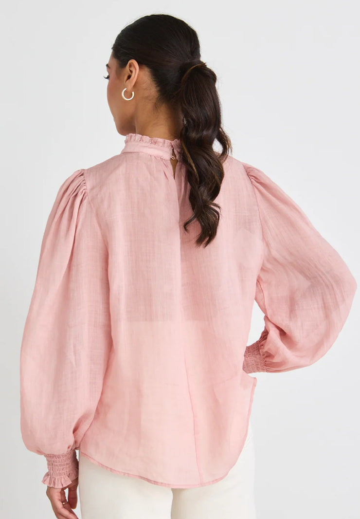 Poet Semi Sheer High Neck Relaxed Top // Blush - COMING SOON