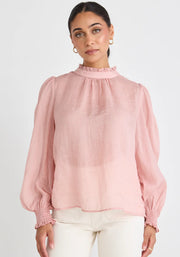 Poet Semi Sheer High Neck Relaxed Top // Blush - COMING SOON