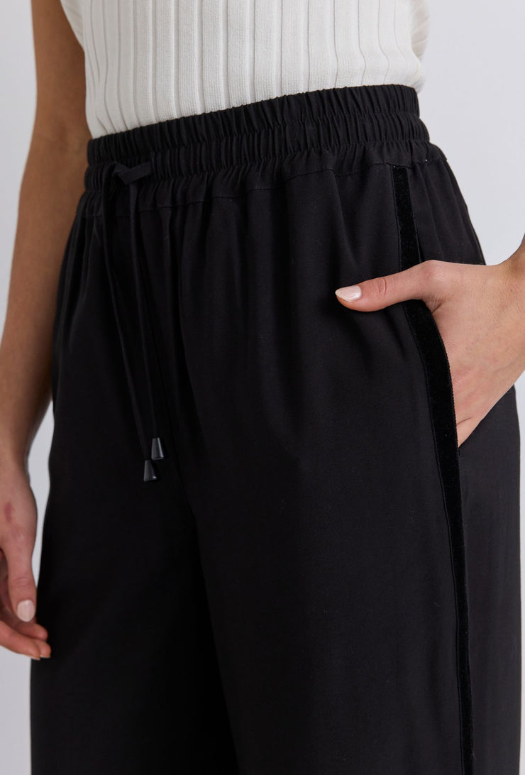 Townie Velvet Stripe Wide Leg Pants // Onyx