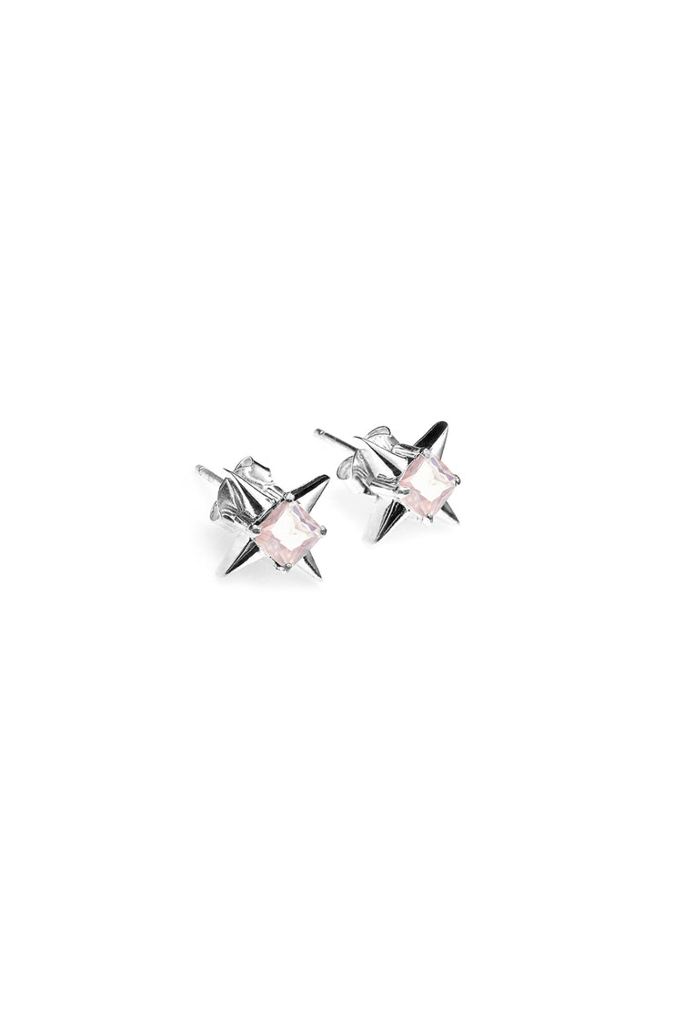 Cosmic Spike Earrings // Silver // Rose Quartz
