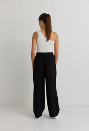 Townie Velvet Stripe Wide Leg Pants // Onyx