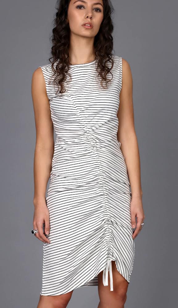 Stripe Ruched Knit Dress // White/Black Stripe