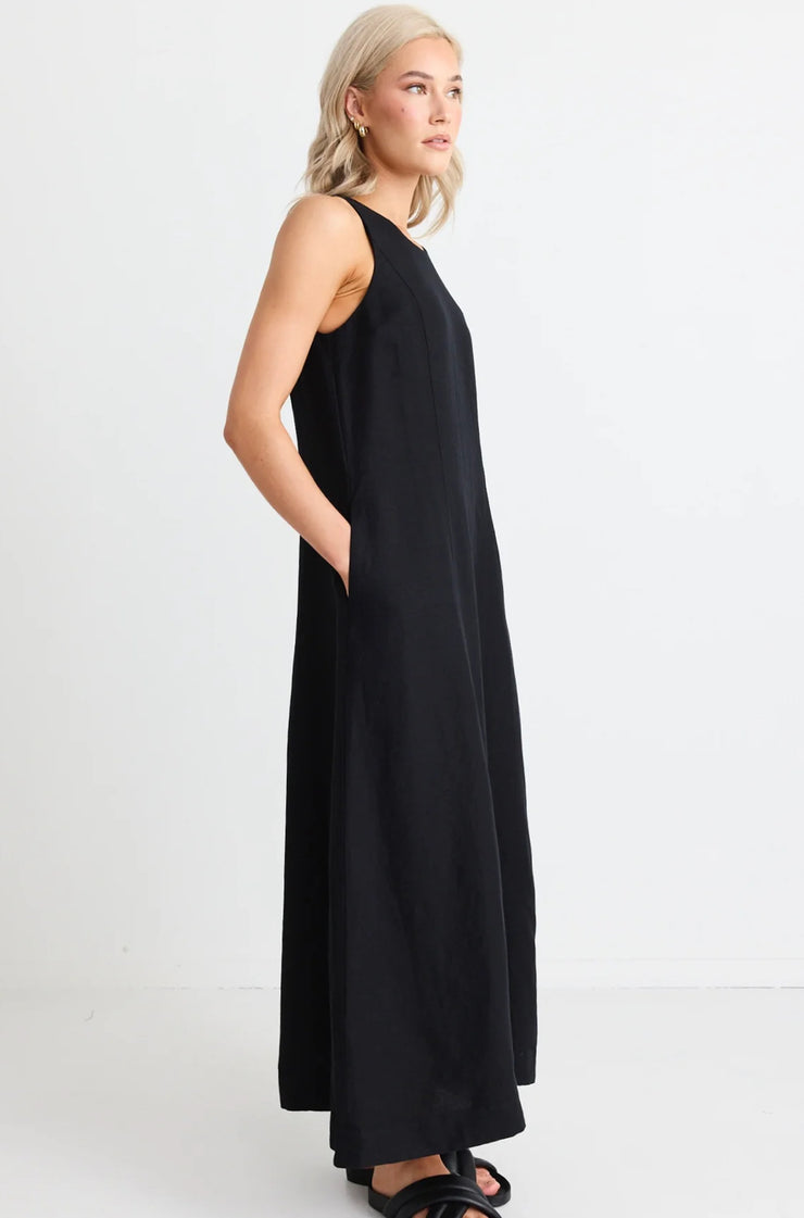 Easygoing Black Linen Dress