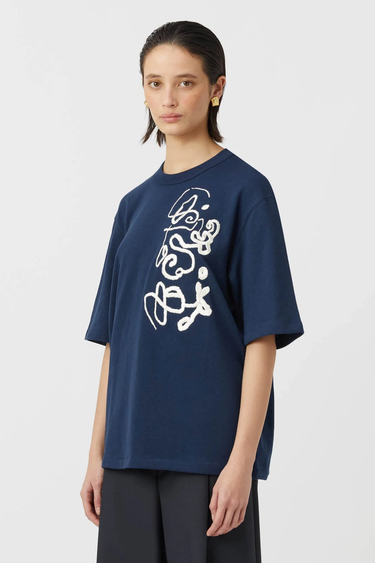 Briony Graphic Tee // Raw Denim Blue