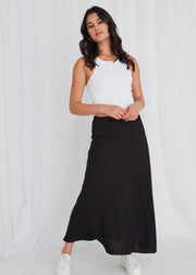 Lagos Linen Floaty Bias Skirt // Black