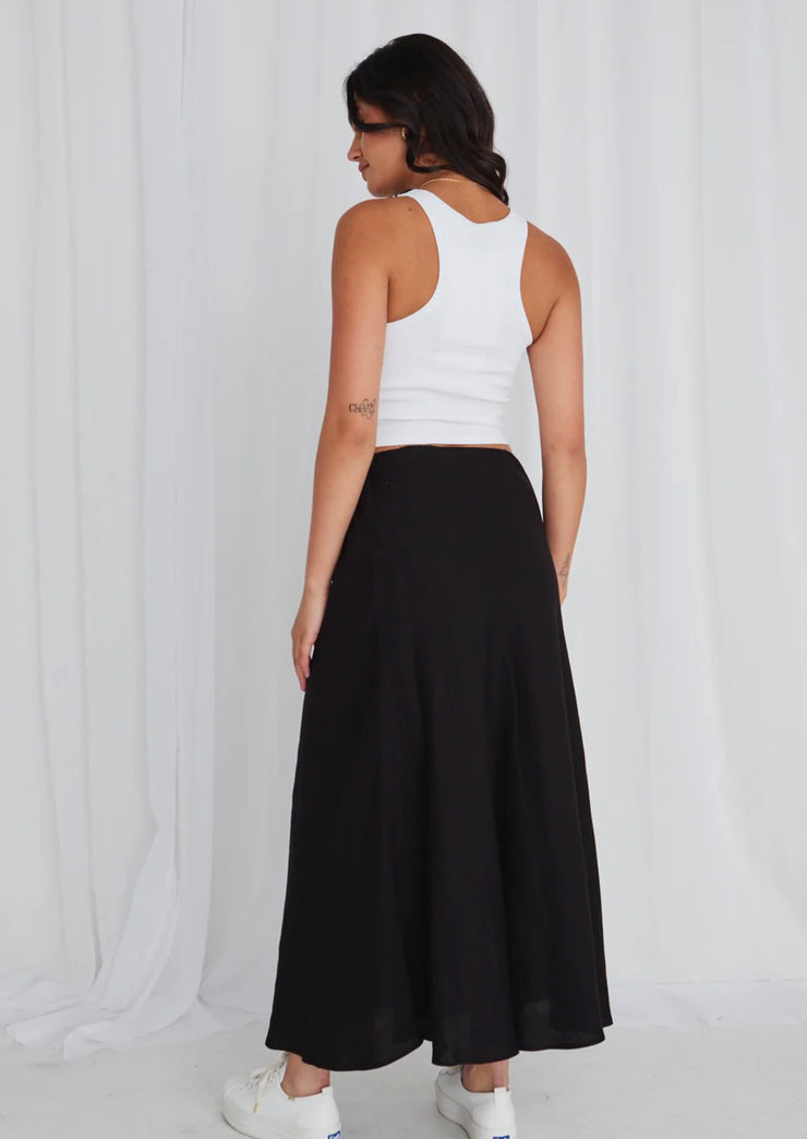 Lagos Linen Floaty Bias Skirt // Black