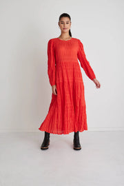 Gigi Shirred Tiered Maxi Dress // Blood Orange