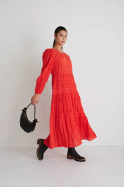Gigi Shirred Tiered Maxi Dress // Blood Orange