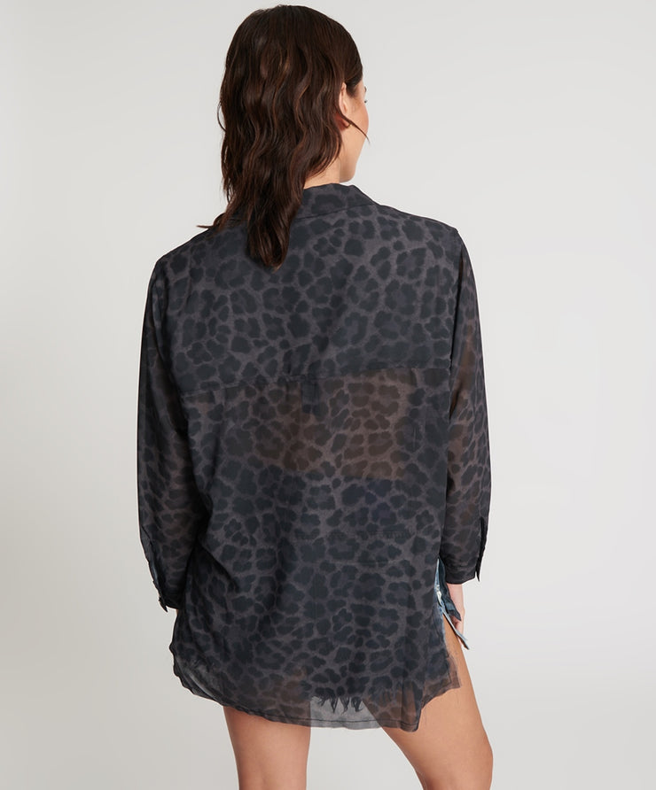 Chiffon Longline Shirt // Leopard