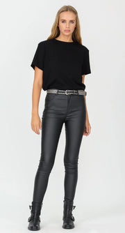 High Rise Leather Look Pant // Black