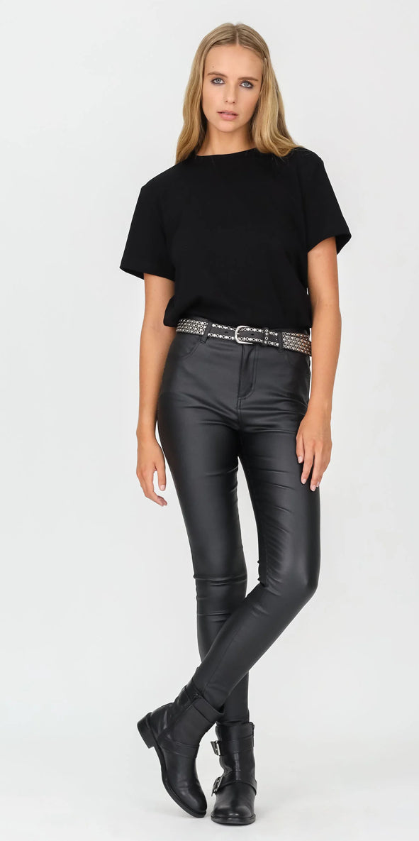 High Rise Leather Look Pant // Black
