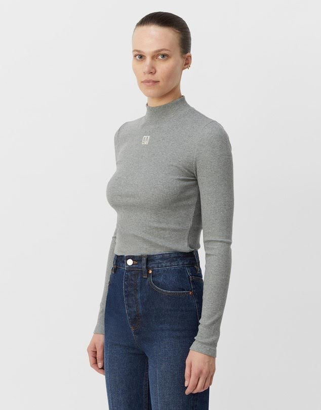 Nora Rib Long Sleeve Top // Grey Marle