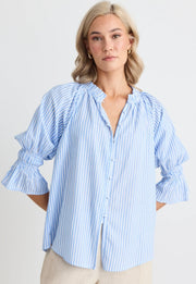 Noetic Short Sleeve Blouse // Blue Stripe