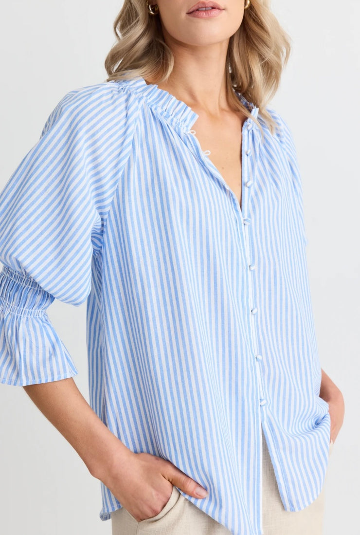 Noetic Short Sleeve Blouse // Blue Stripe